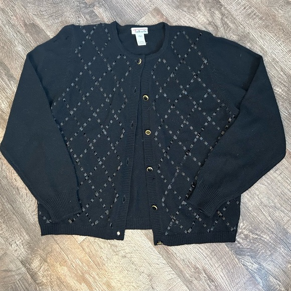 Vintage Talbots Wool Blend Cardigan Black Large - Picture 1 of 7
